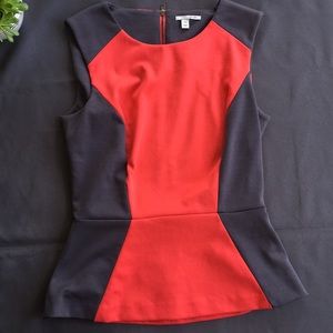 Halogen Red & Grey Peplum sleeveless Top